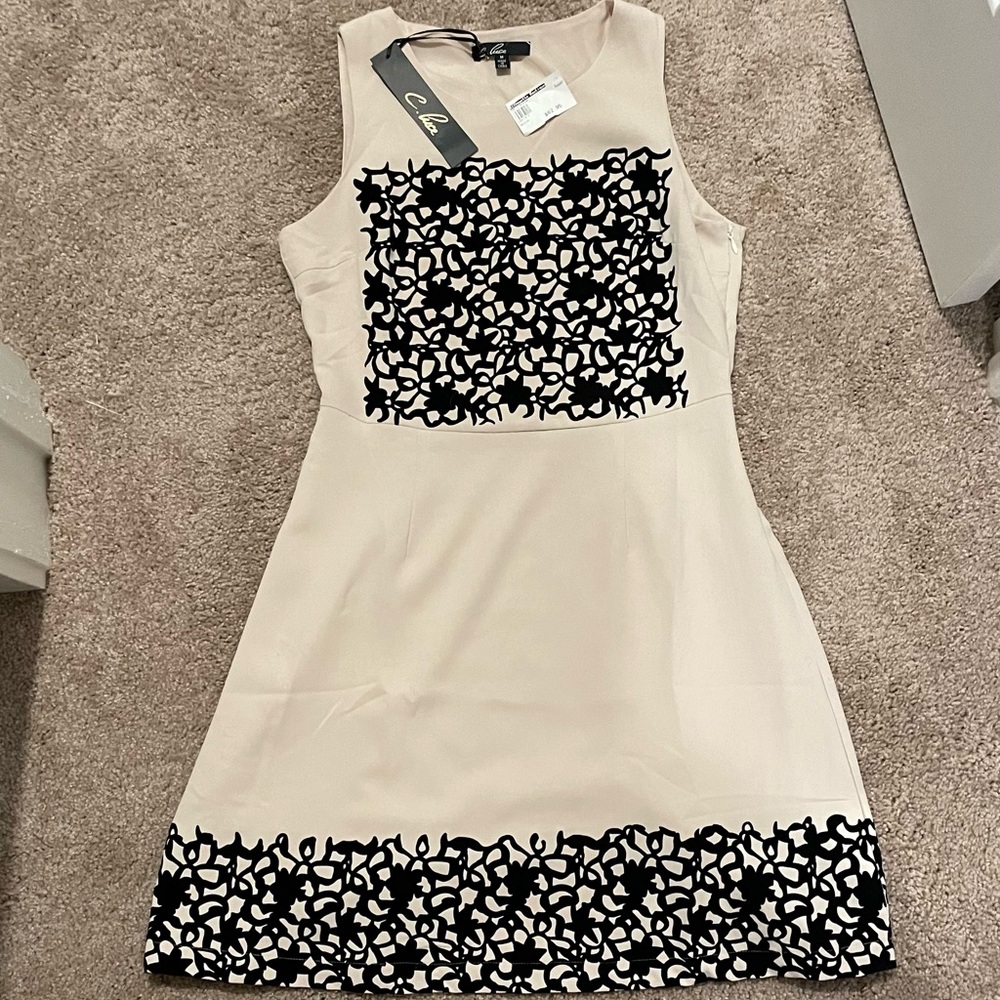 NEW!!! Elegant Cream and Black Patterned Dress